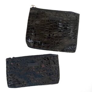 Black Patent Faux Croc 2-Piece Makeup Bag Set